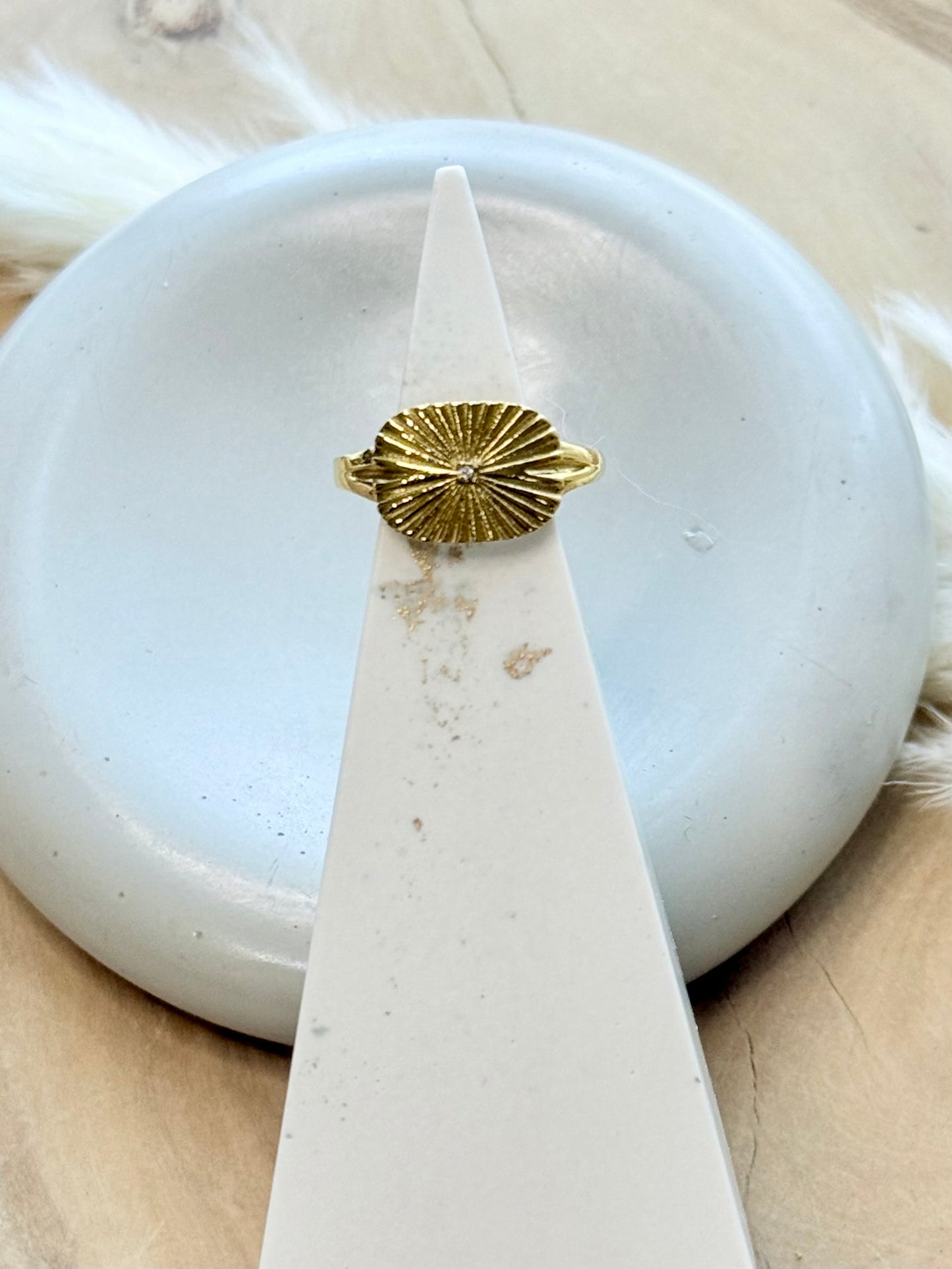 Zircon + Gold Stainless Steel Sunburst Ring