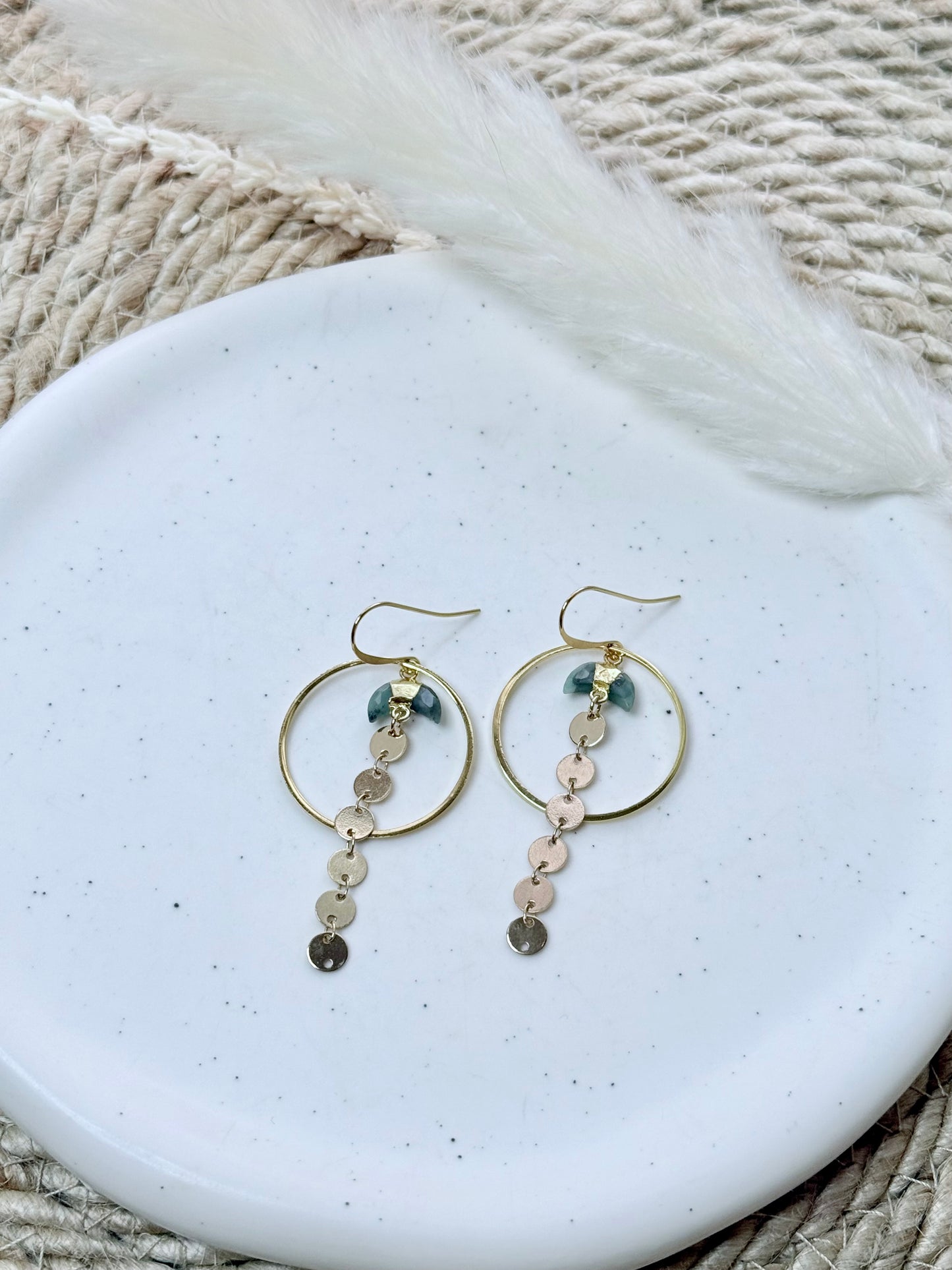 Emerald Moons + Gold Sequin Circle Earrings