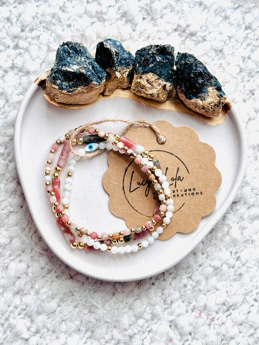 Plum Blossom Jasper + Gold Stack (3-stack)