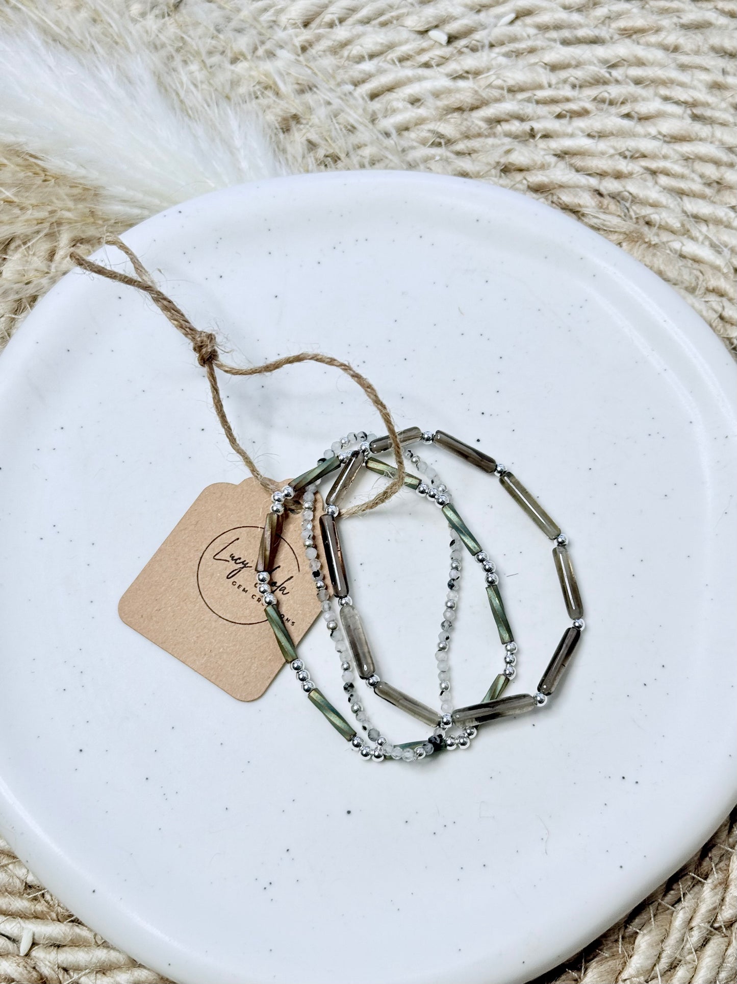 Moonstone + Quartz in Silver Stack (3-stack)