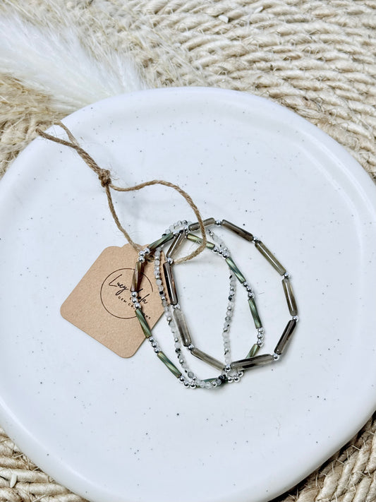 Moonstone + Quartz in Silver Stack (3-stack)