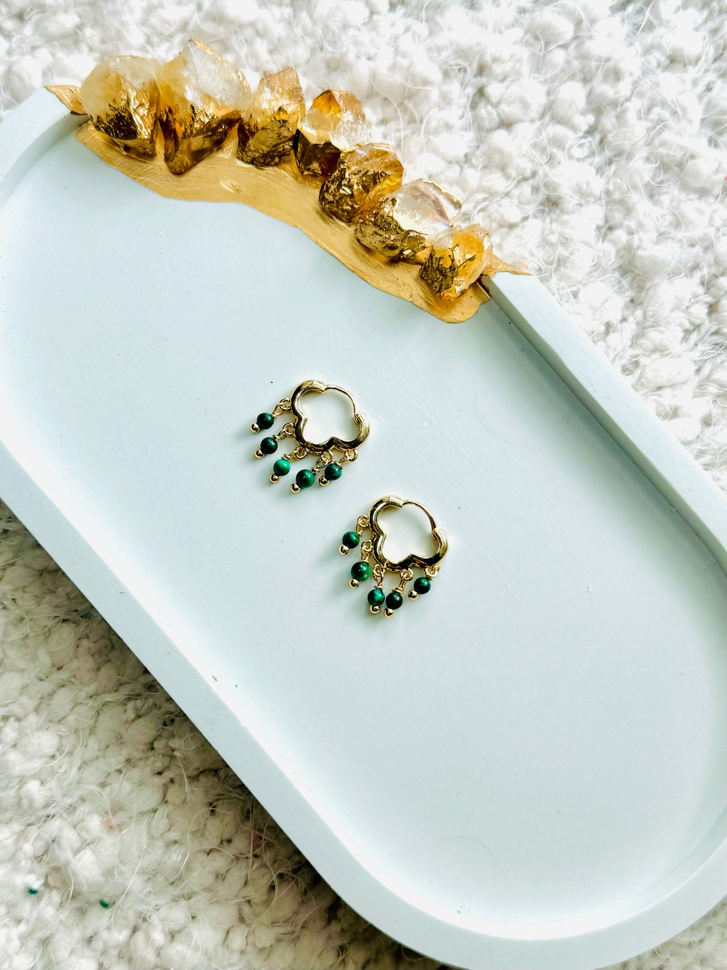 Malachite + Gold Fringe Earrings