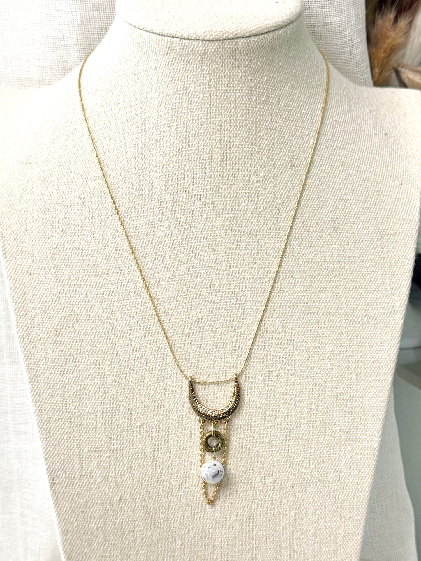 Dendritic Opal + Matte Gold Necklace