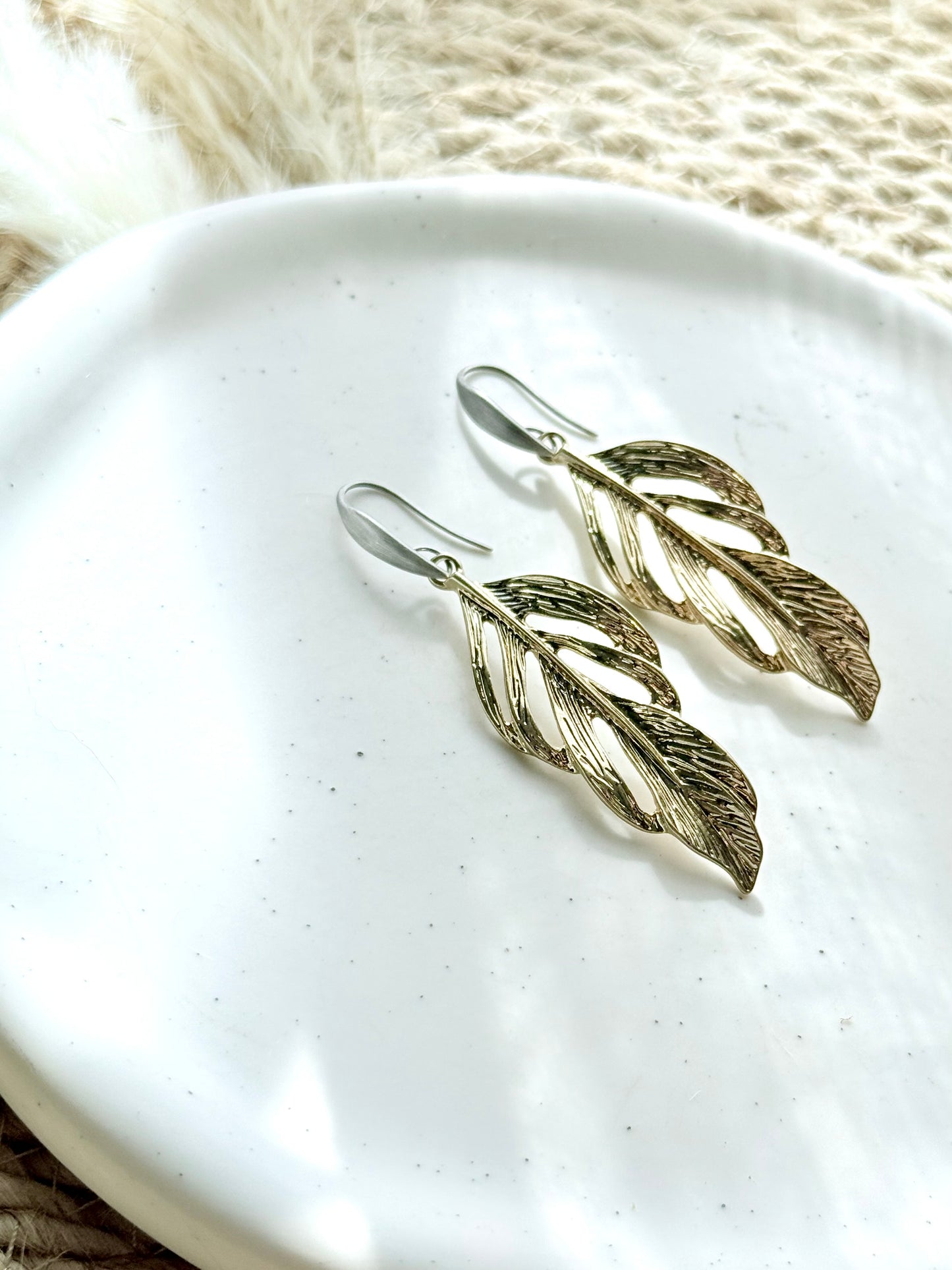 Gold + Matte Silver Mixed Metal Leaf Earrings