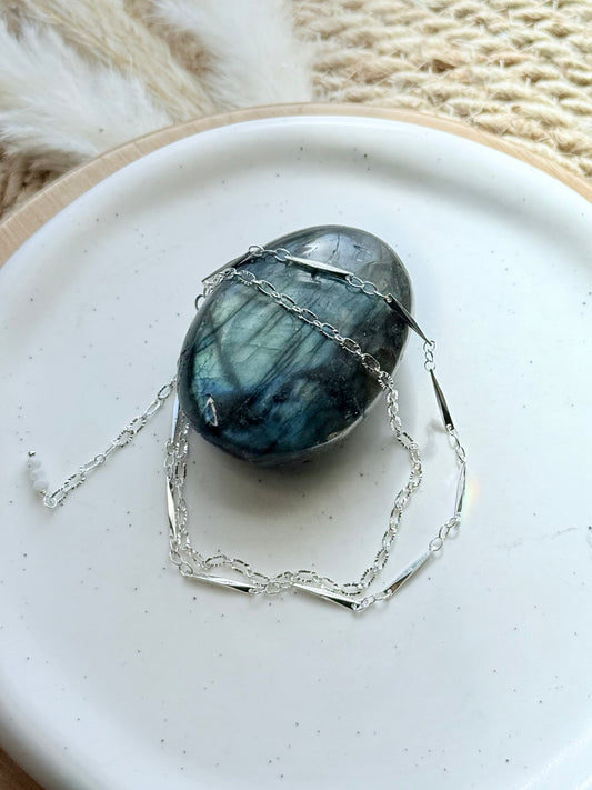 Silver Duet Anklet (Embossed Oval + Bar Chains)