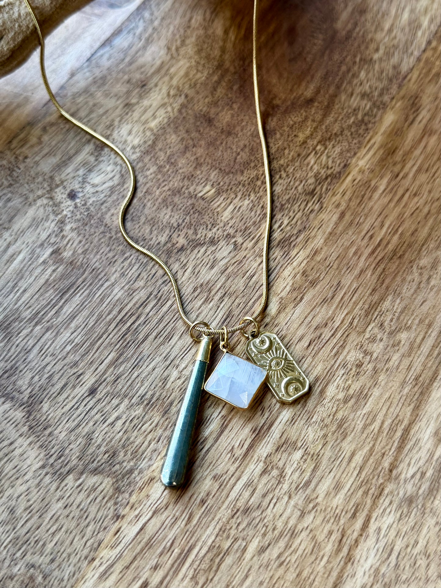 Pyrite + Gold Stainless Steel Necklace