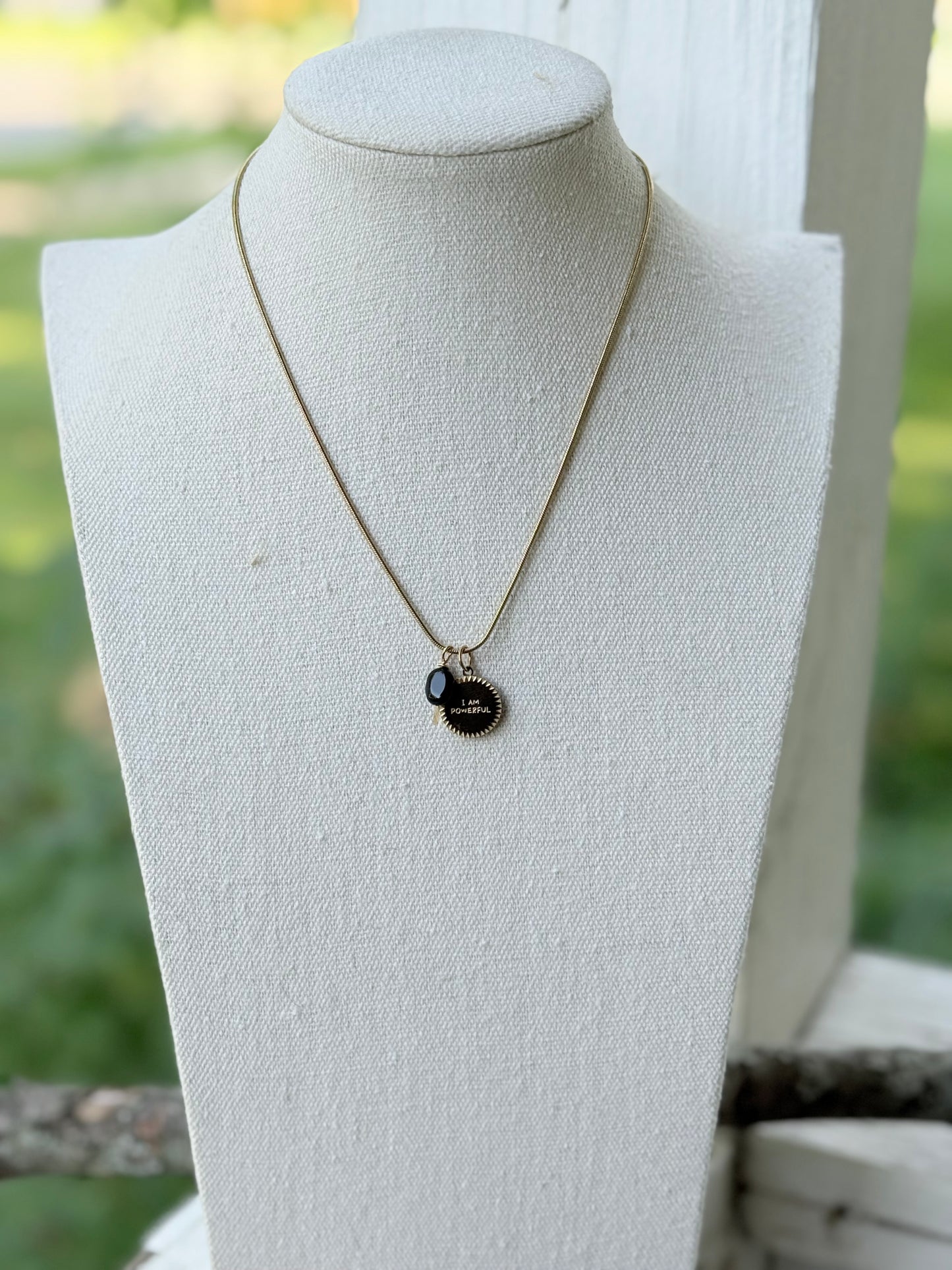 I AM POWERFUL: Black Onyx + Gold Stainless Steel Necklace