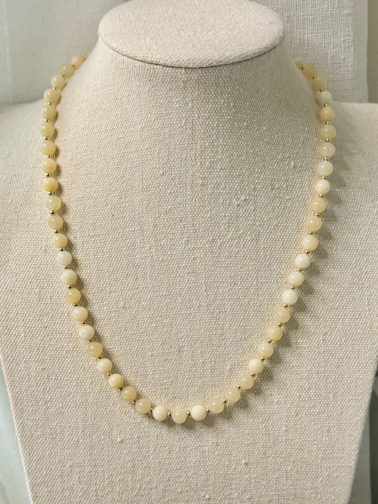 Milky Green Opal + Gold Beaded Necklace