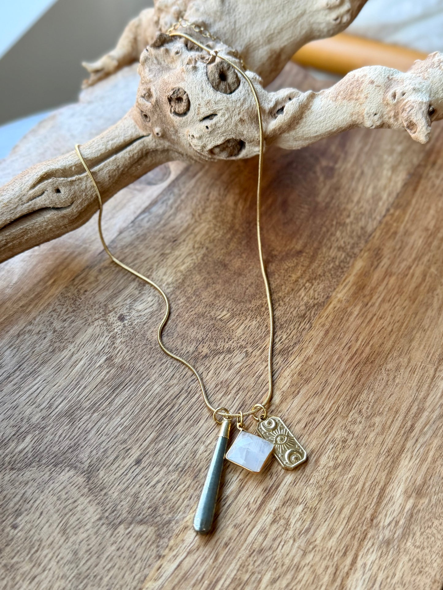 Pyrite + Gold Stainless Steel Necklace