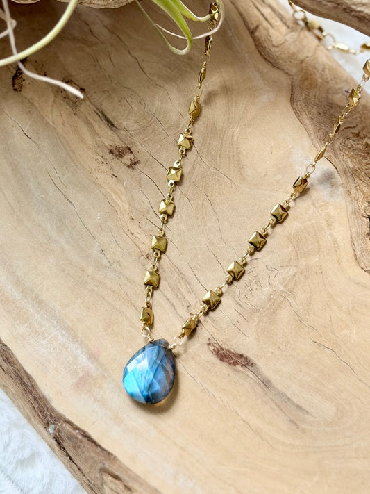 Labradorite + Gold Stainless Steel Necklace