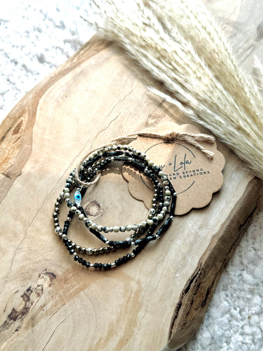 Black + Cream in Silver Stack (4-stack)