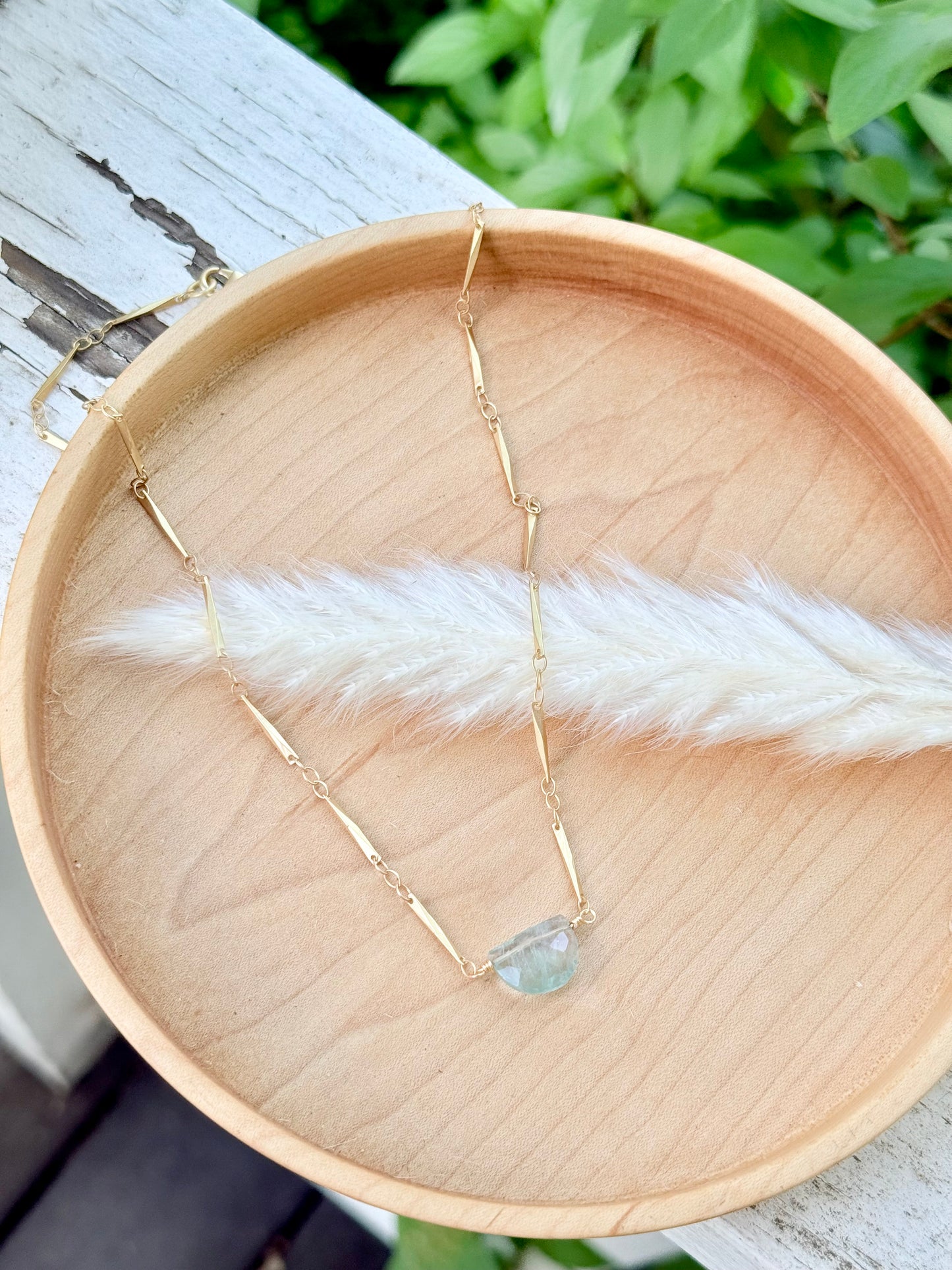 Fluorite + Matte Gold Half Moon Necklace
