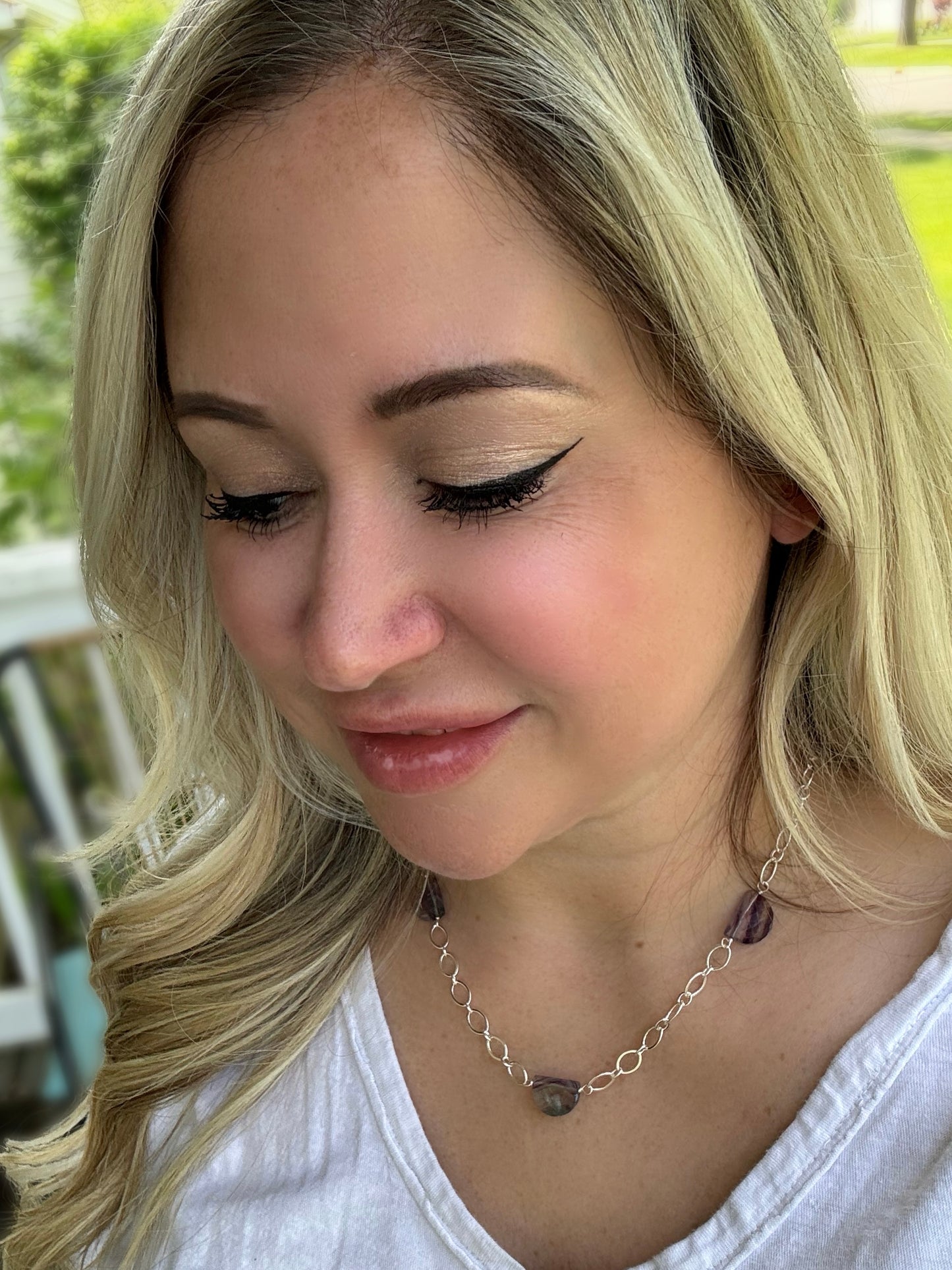 Fluorite + Silver Trio Necklace