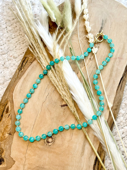 Peruvian Amazonite + Gold Beaded Necklace