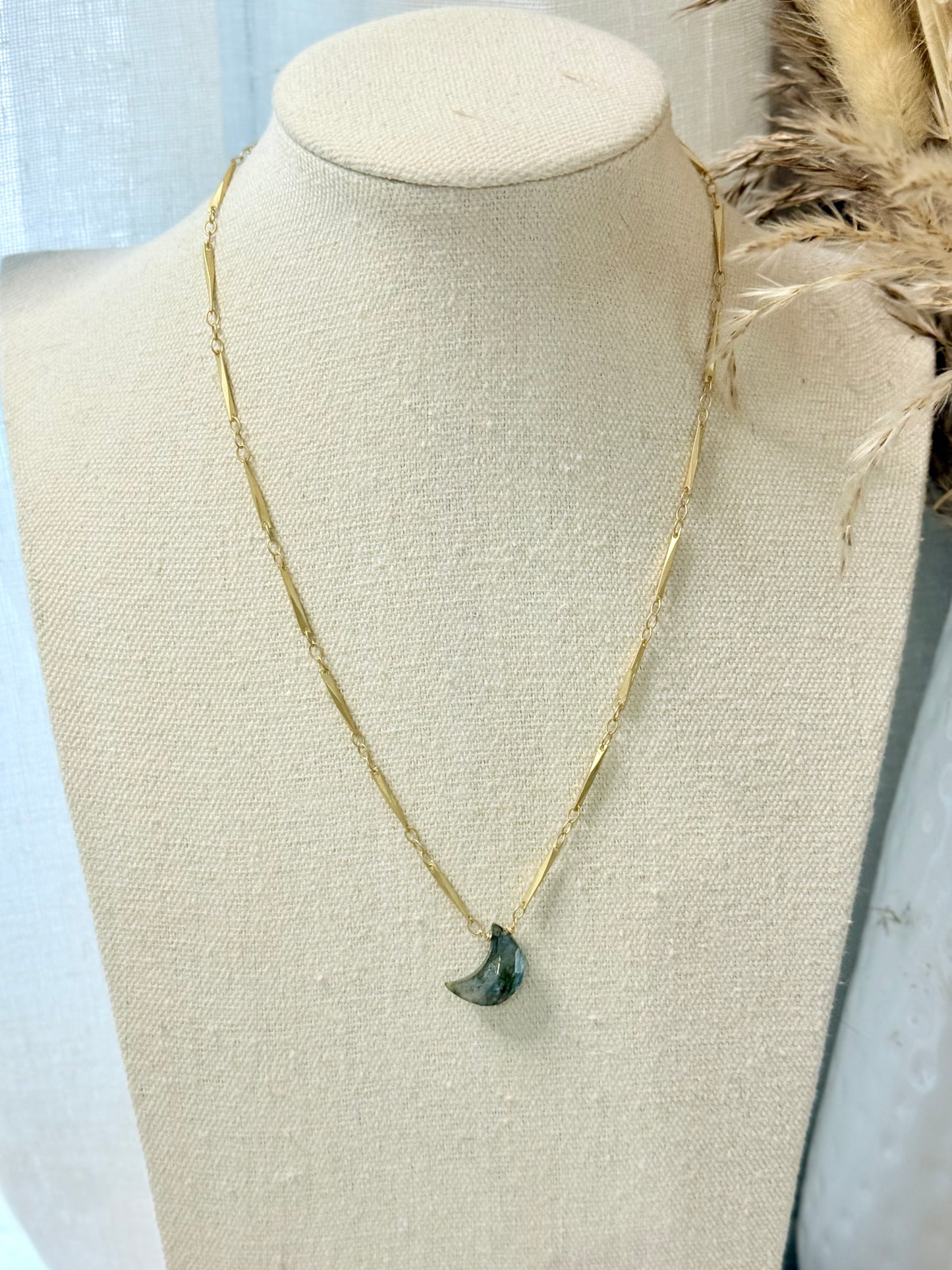 Labradorite + Matte Gold Moon Necklace
