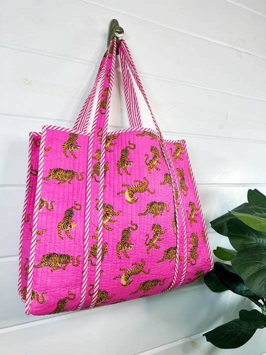 Bright Pink Tiger Tote Bag