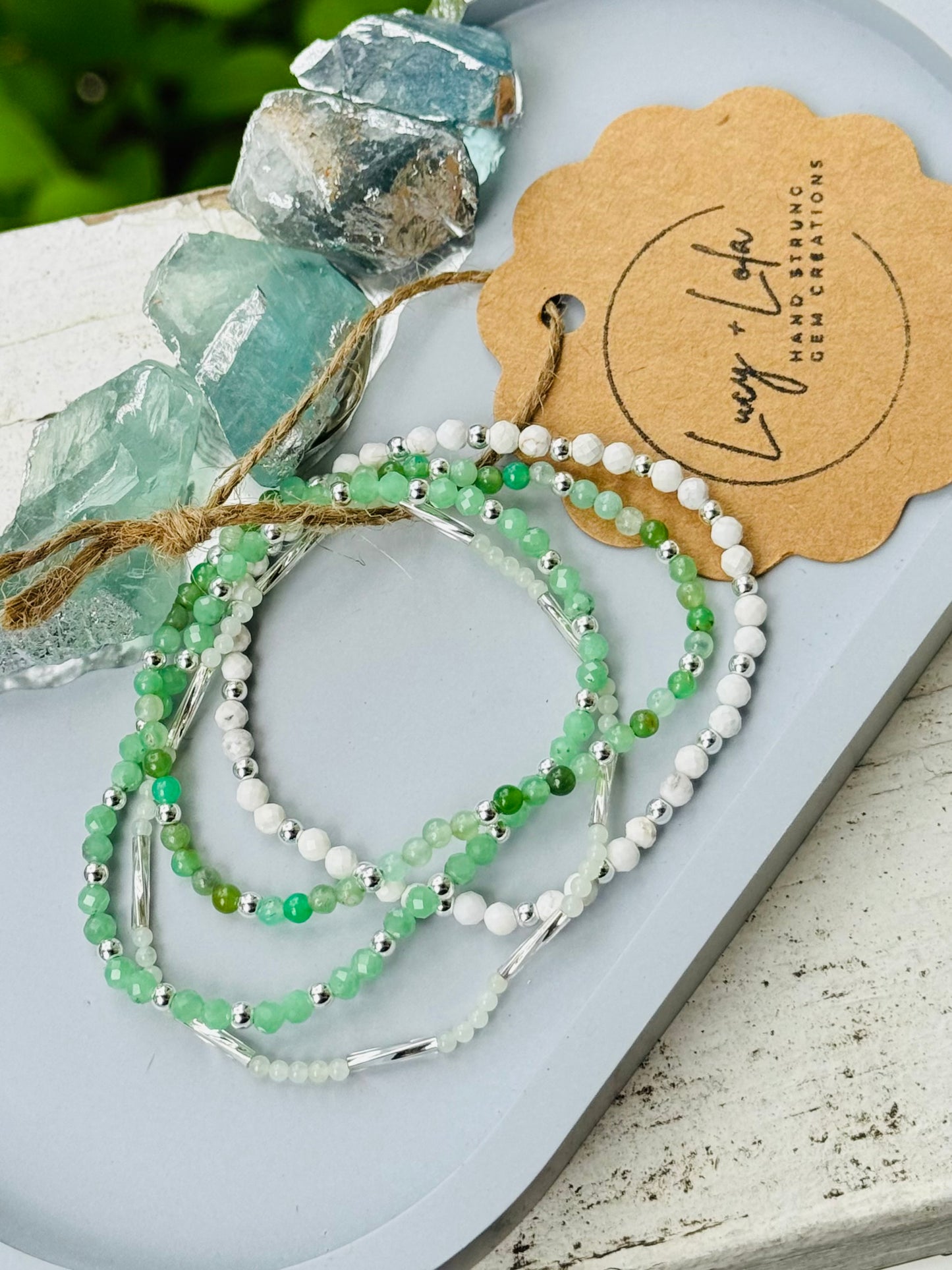 Green + White in Silver Stack (4-stack)