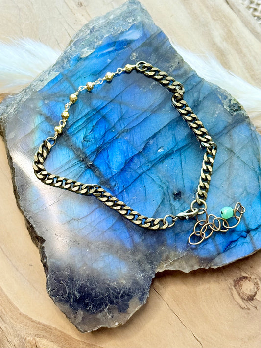 Golden Pyrite + Antique Brass Bracelet