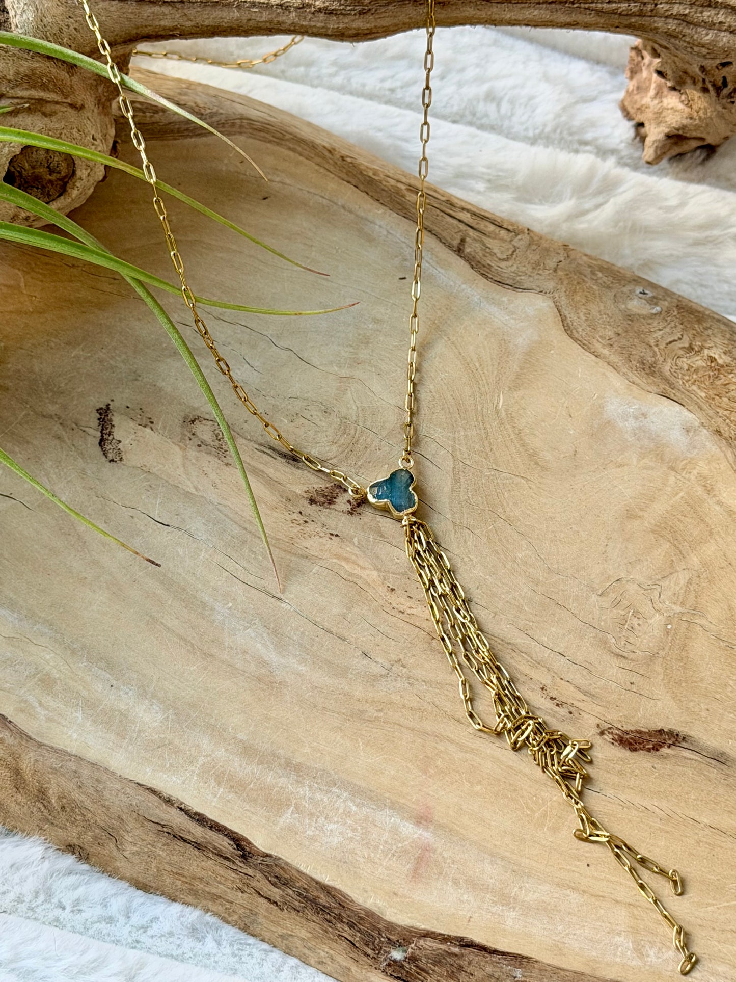 Labradorite + Gold Lariat Necklace
