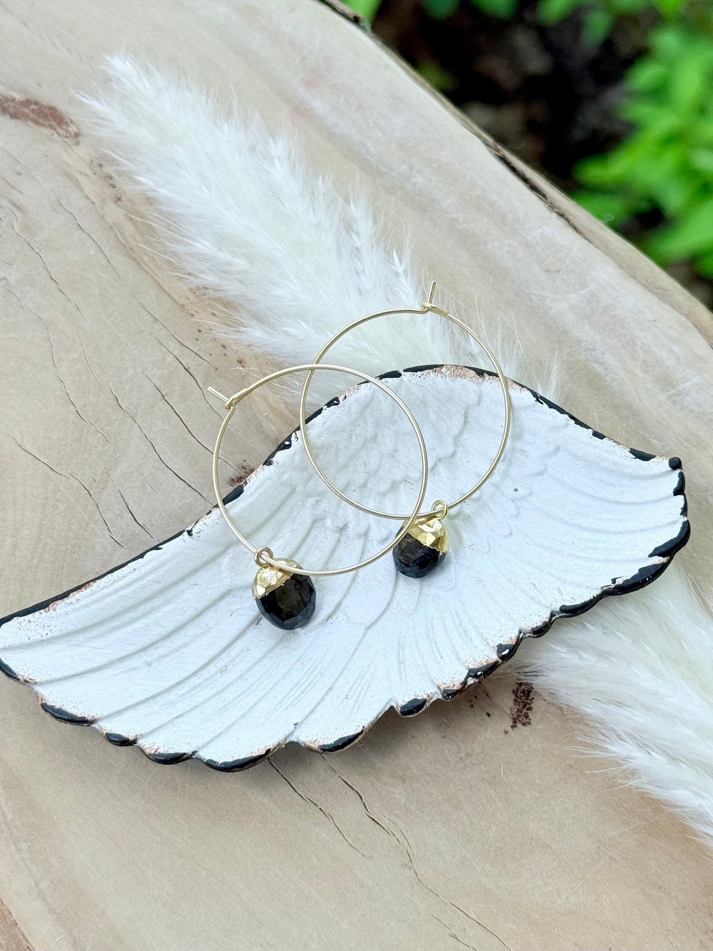 Hypersthene + Matte Gold Hoop Earrings
