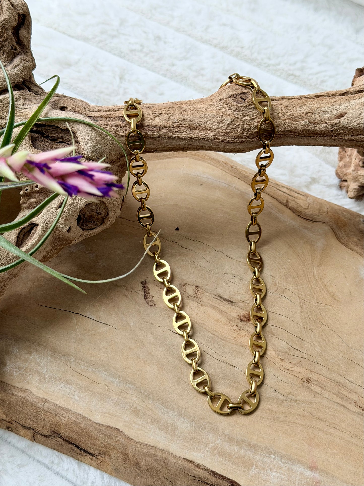 Gold Stainless Steel Mariner Chain Necklace