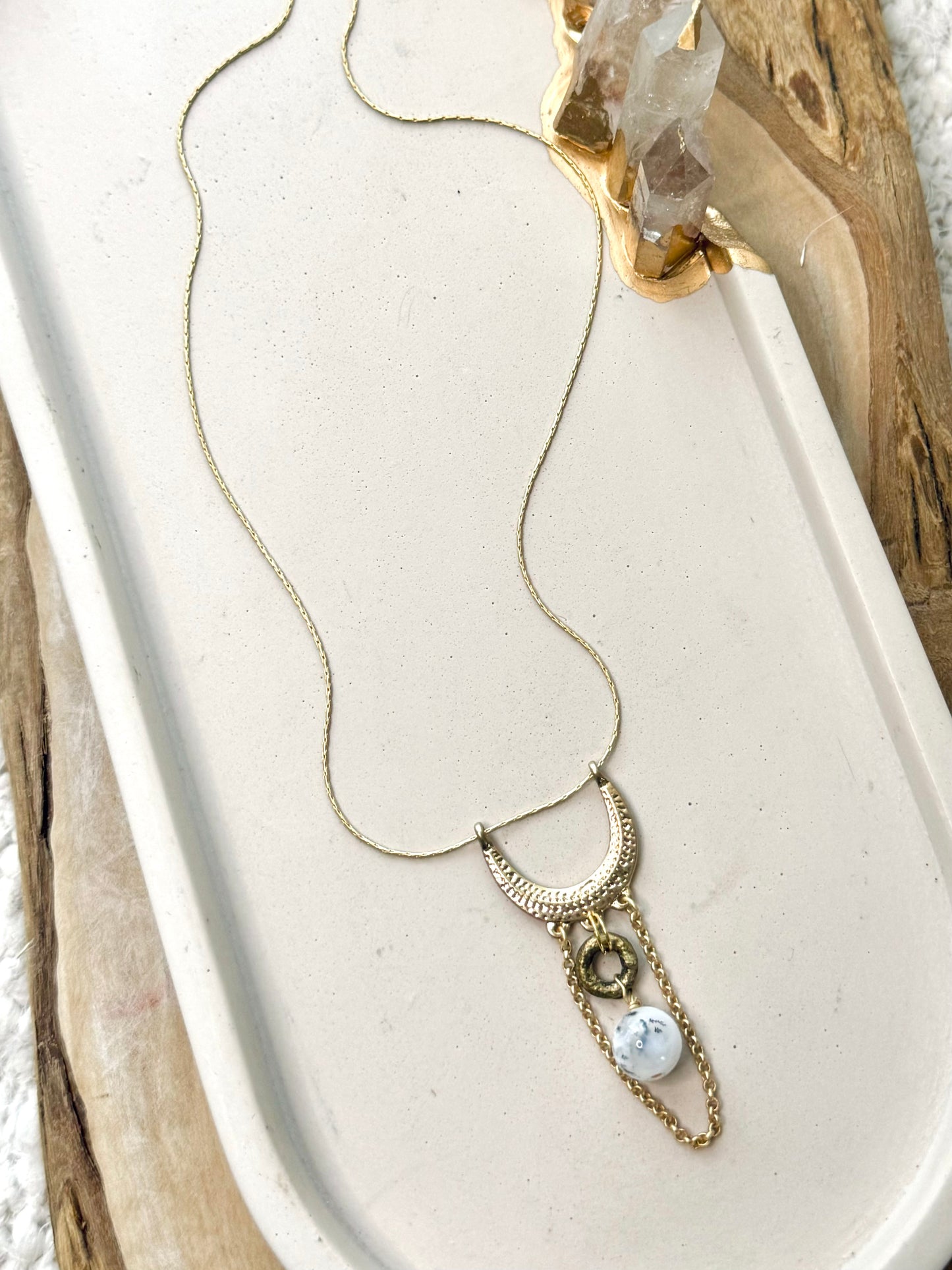 Dendritic Opal + Matte Gold Necklace