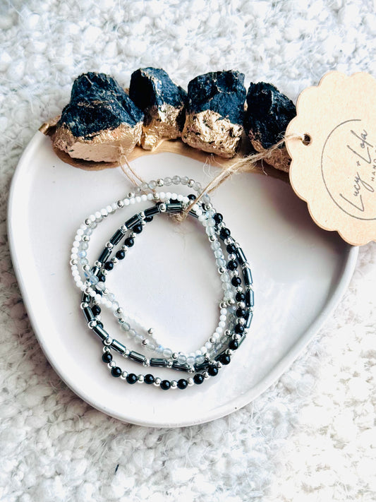 Black + Gray in Silver (4-stack)