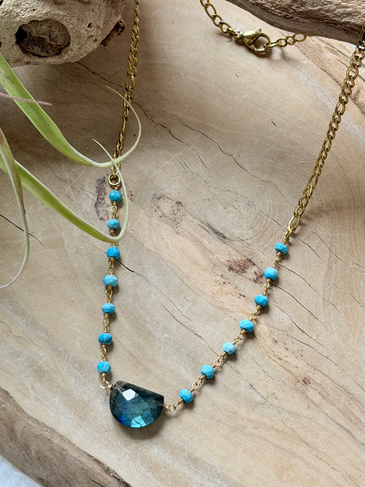 Labradorite + Turquoise Gold Necklace