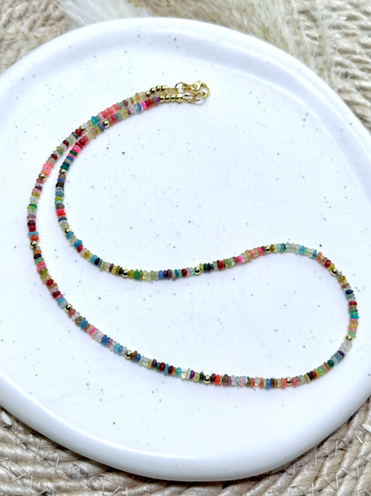 Luxe Bright Rainbow Ethiopian Opal + Gold Necklace