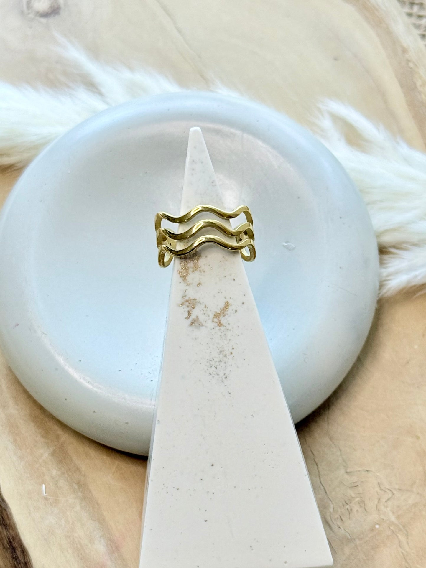 Gold Stainless Steel Wavy Ring