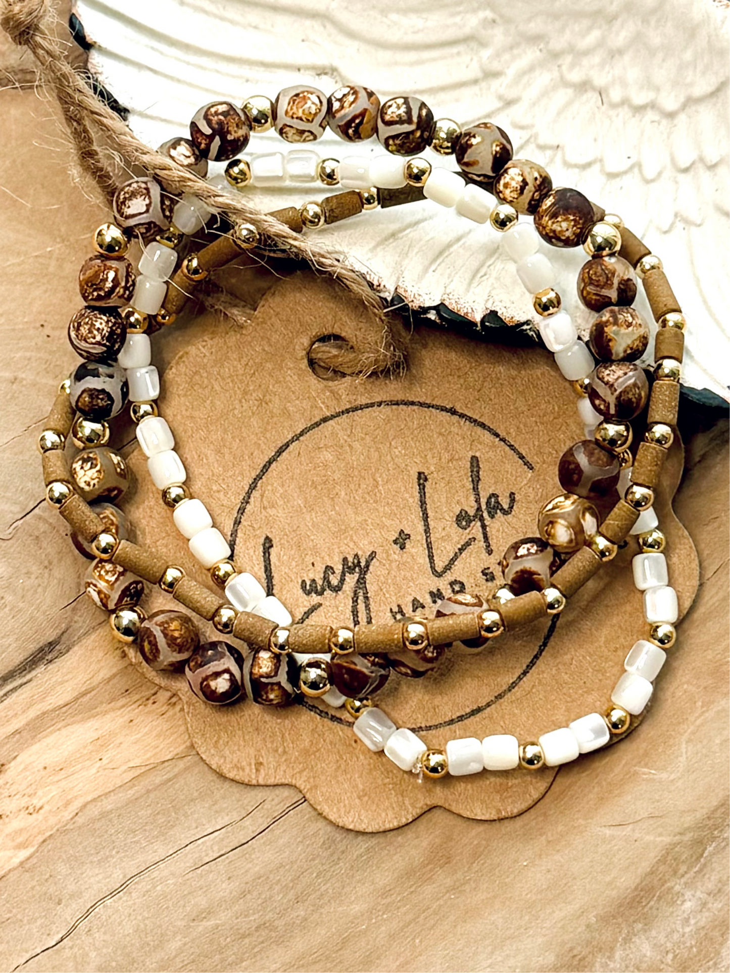 Tibetan Agate + Brown in Gold (3-stack)