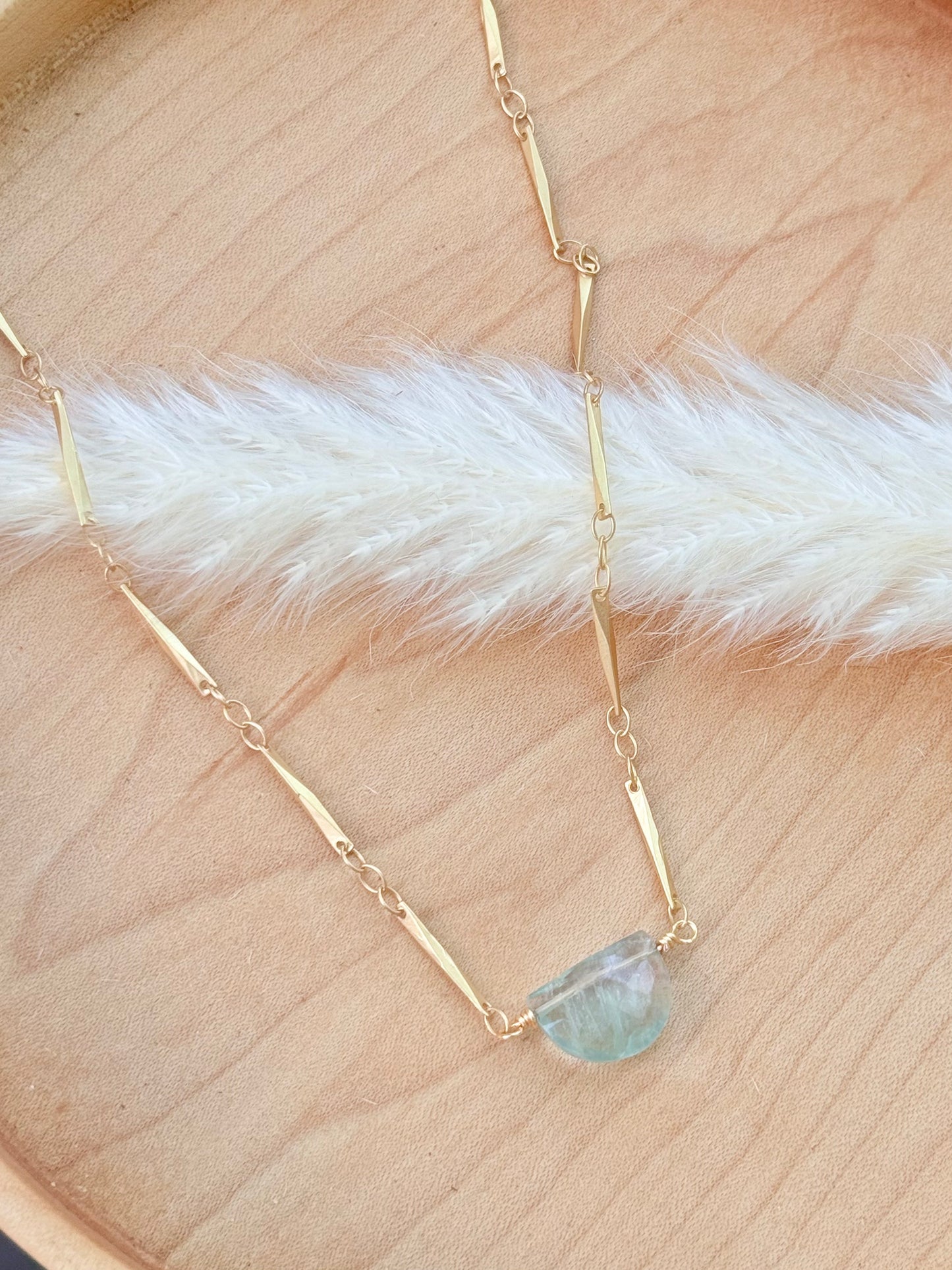 Fluorite + Matte Gold Half Moon Necklace
