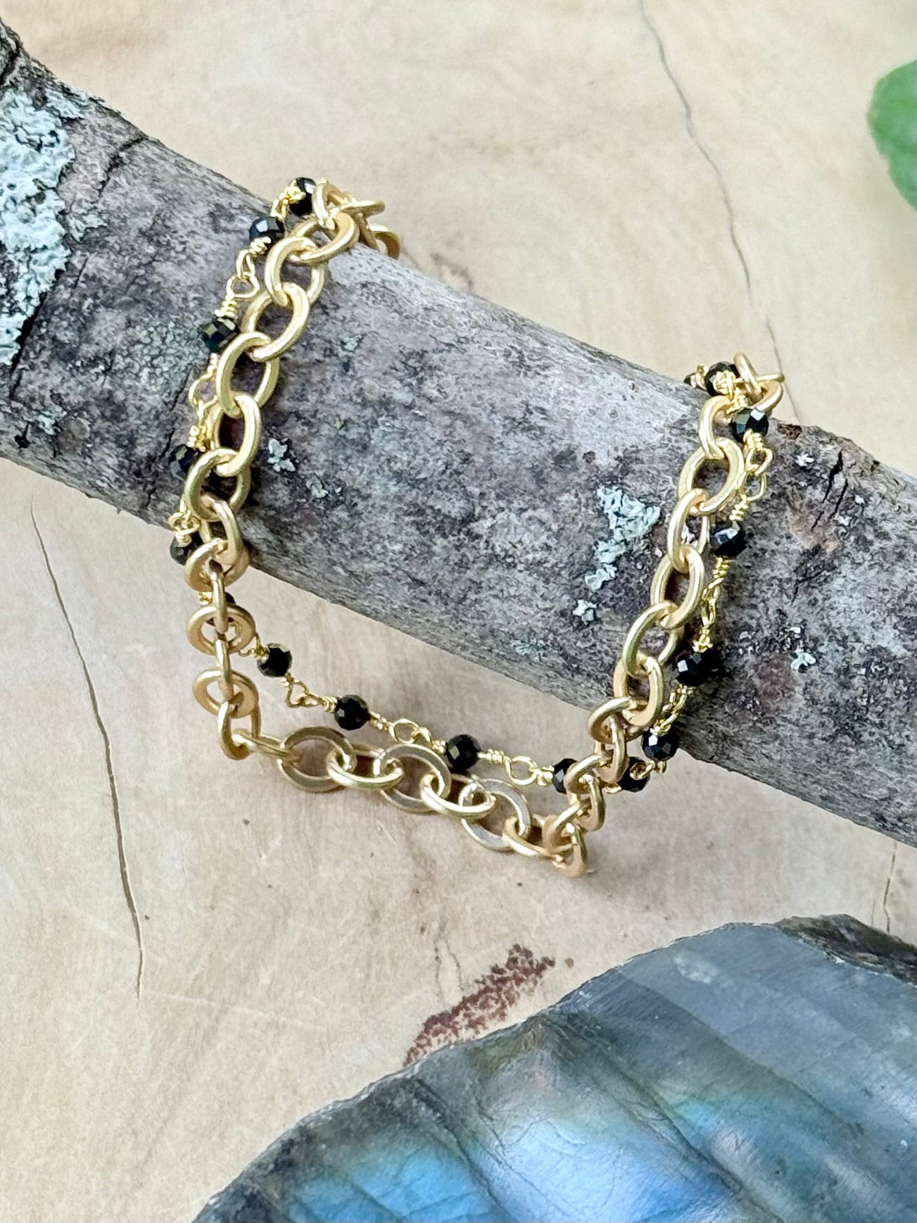 Black Onyx + Matte Gold Duet Bracelet
