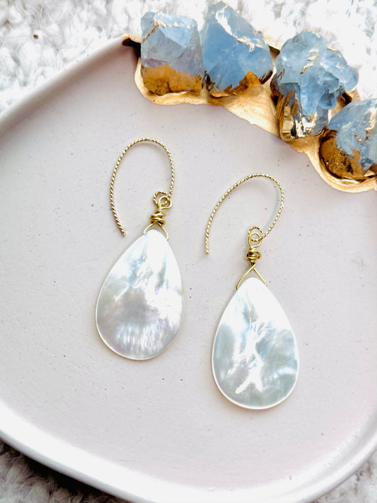 Mother of Pearl + Gold Teardrop Earrings