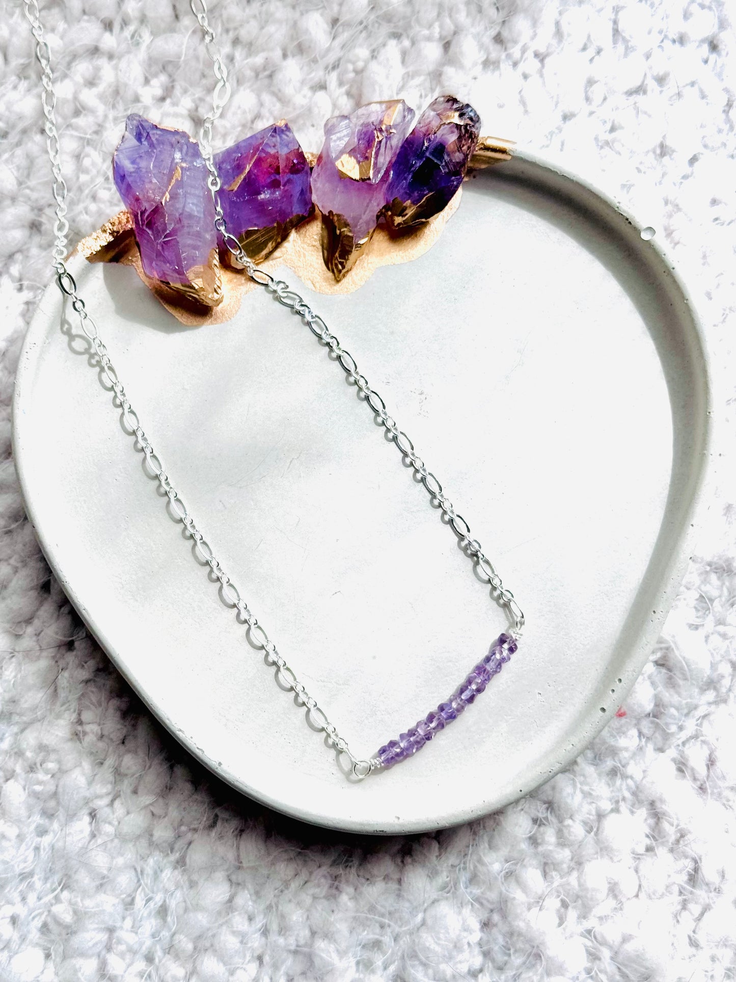 Amethyst + Silver Chain Mini Bar Necklace