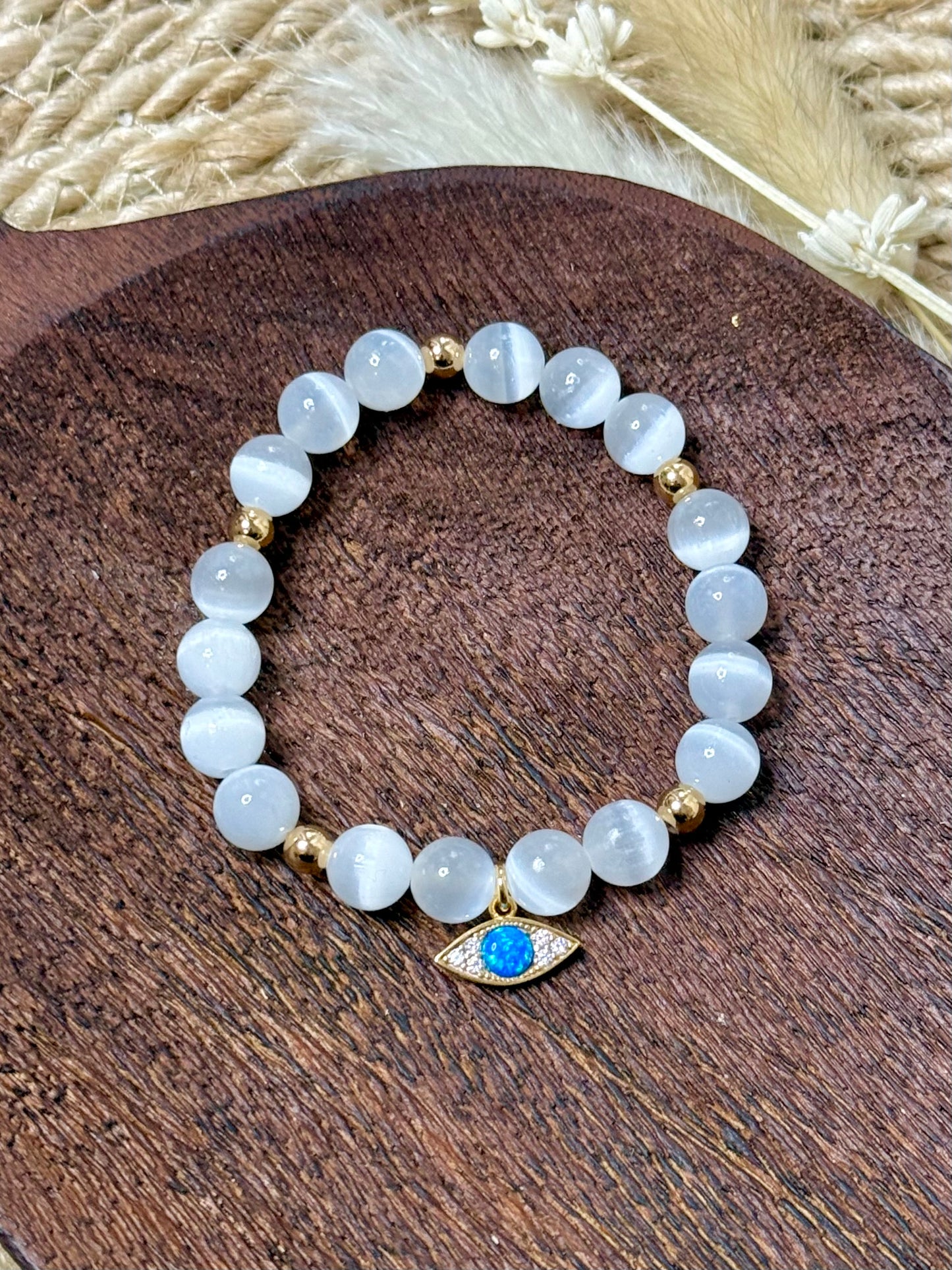 Selenite + Gold Chunky Charm Band