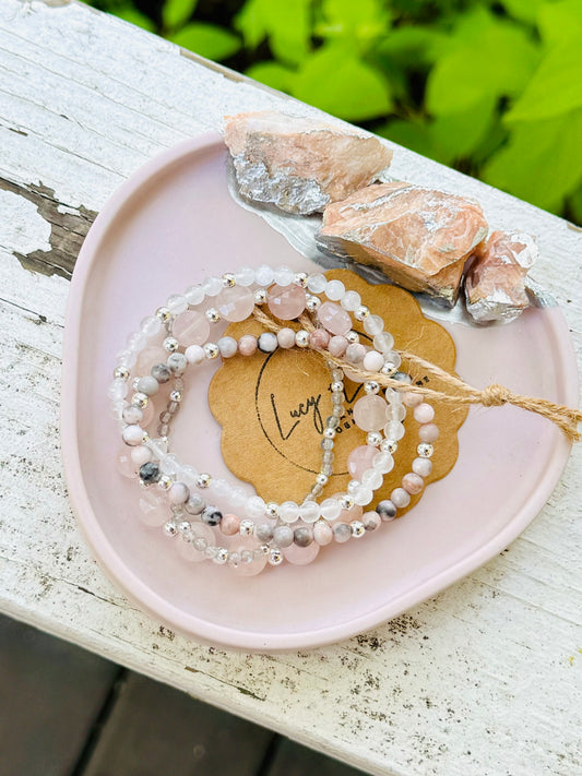 Gray + Pink in Silver (4-stack)