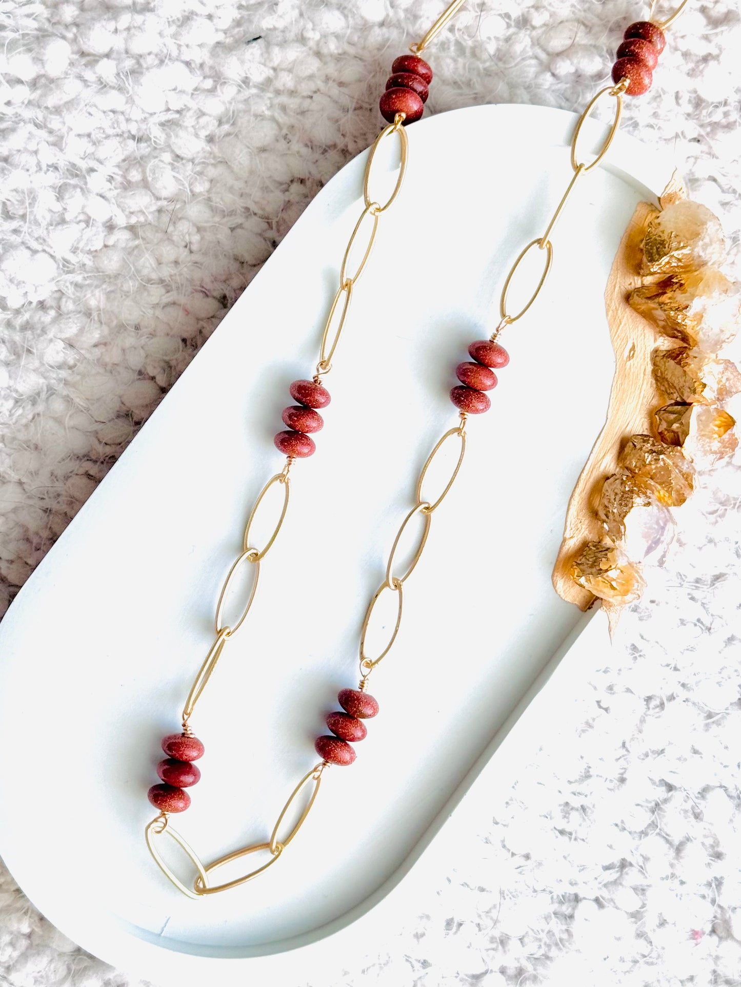 Goldstone + Matte Gold Chain Necklace