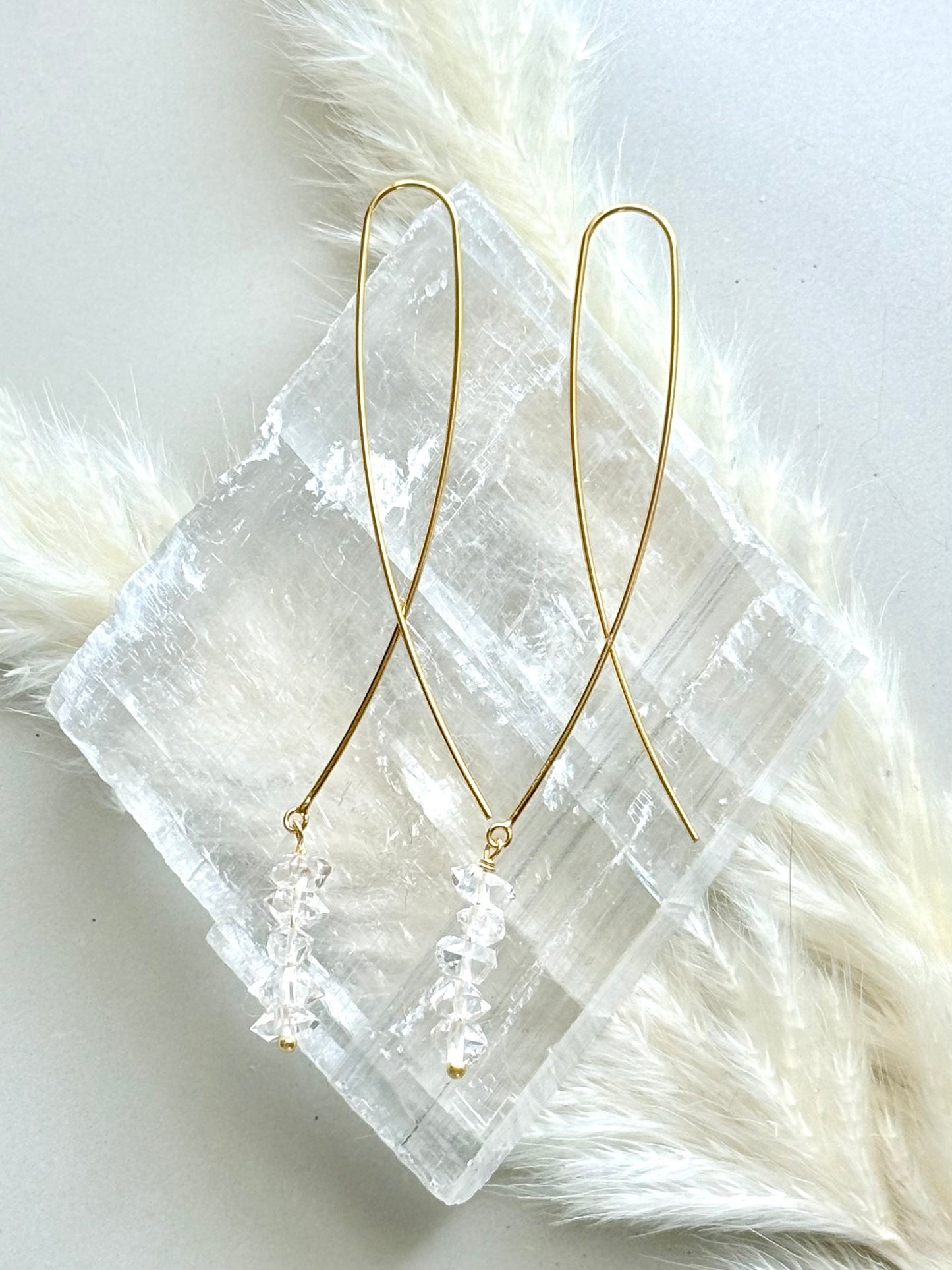 Herkimer Diamond + Gold Twister Threader Earrings