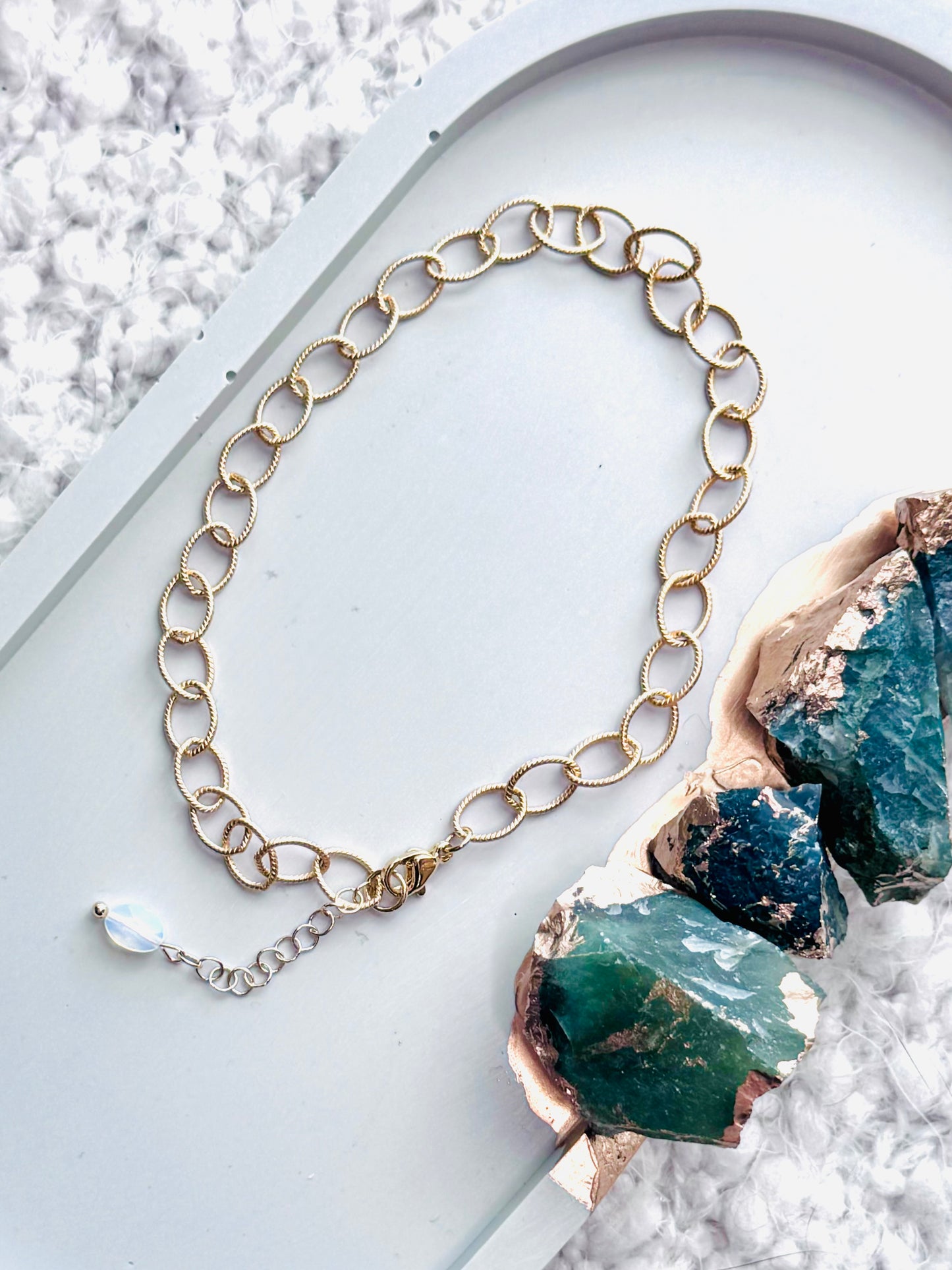 Gold Textured Oval Chain Anklet