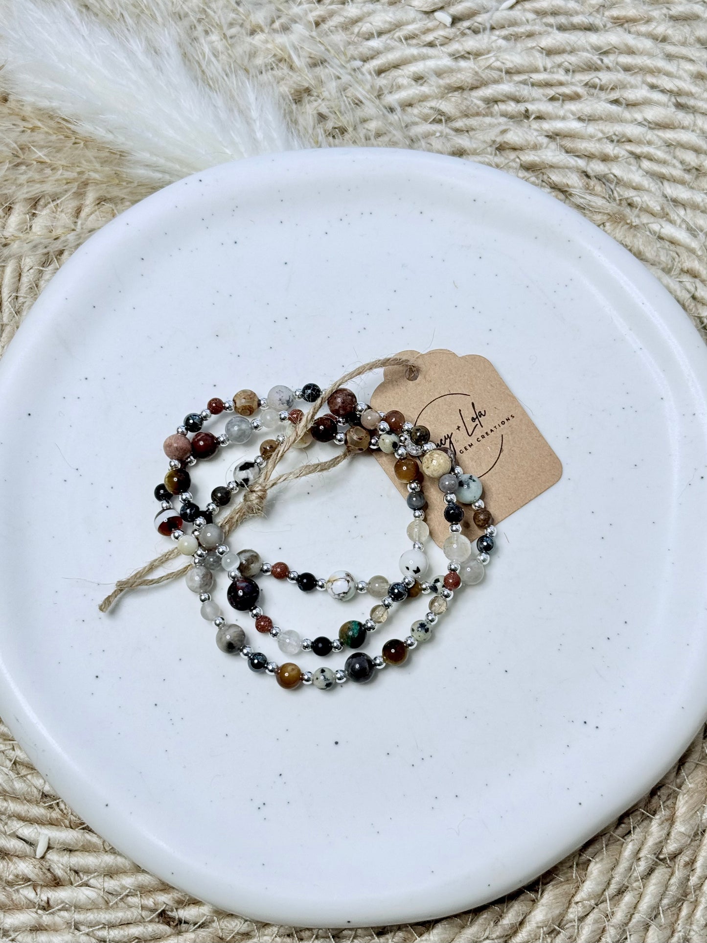 Neutral Mixed Gems + Silver (3-stack)