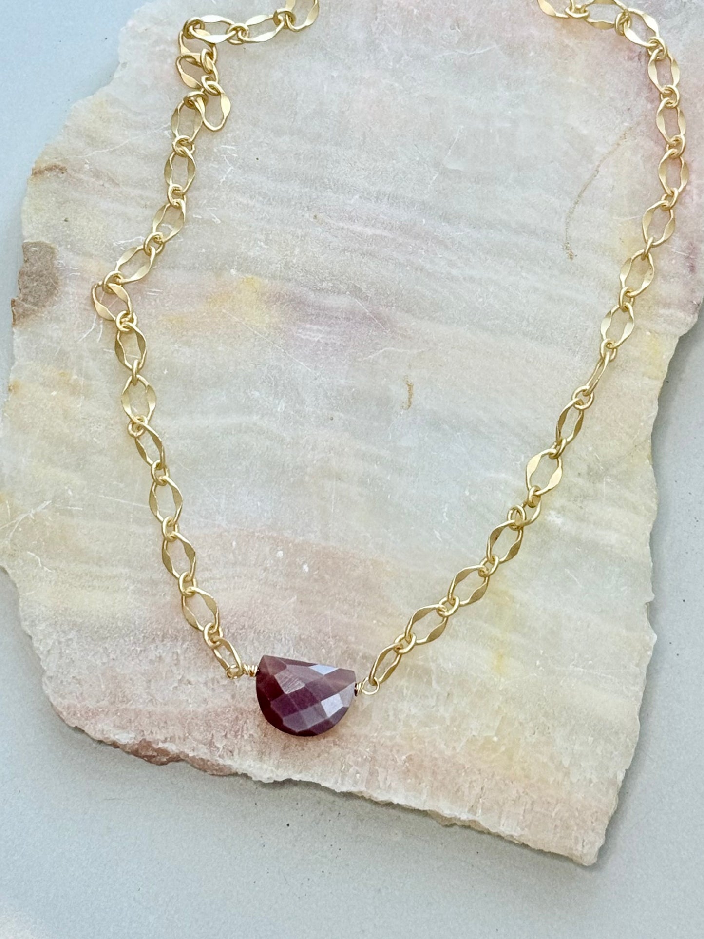 Chocolate Moonstone + Matte Gold Half Moon Necklace
