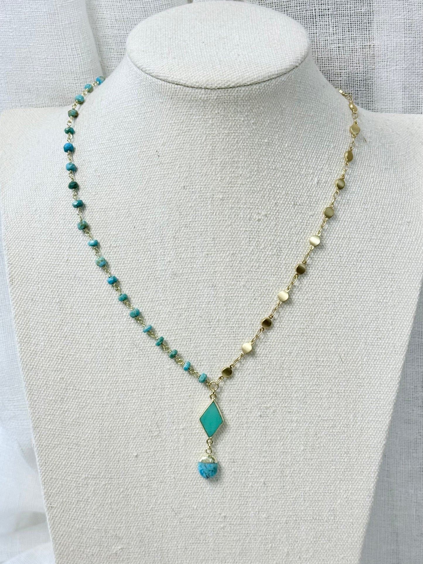 Chrysoprase + Turquoise Matte Gold Necklace