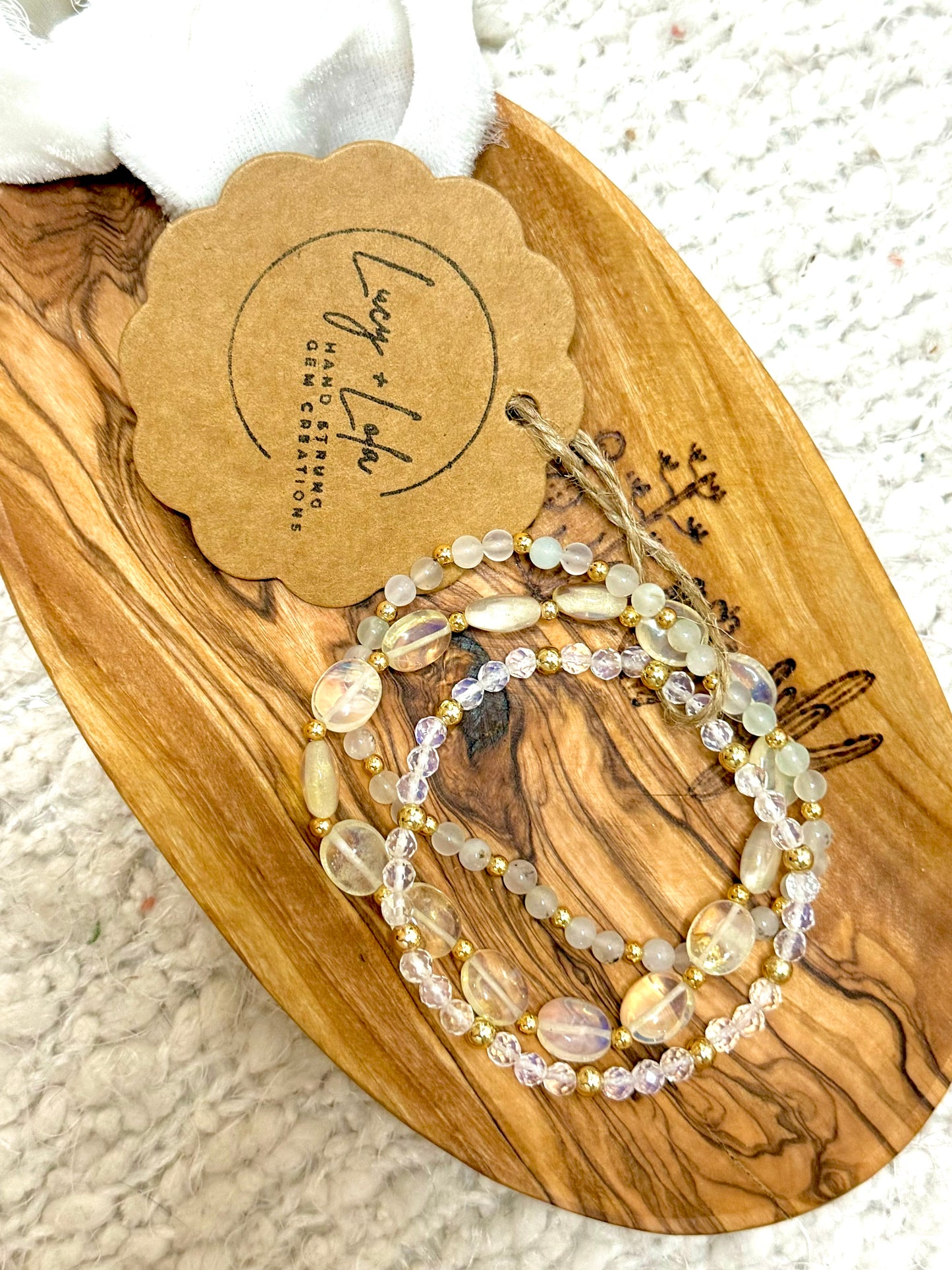 Chrysoprase + Opalite in Gold (3-stack)