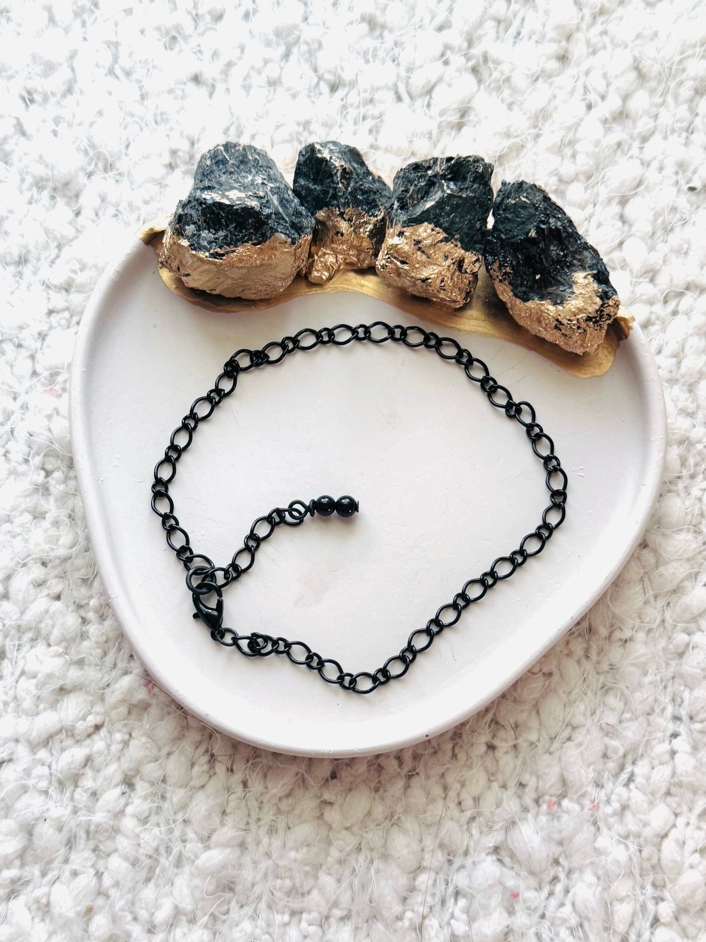 Shiny Black Oval Chain Anklet