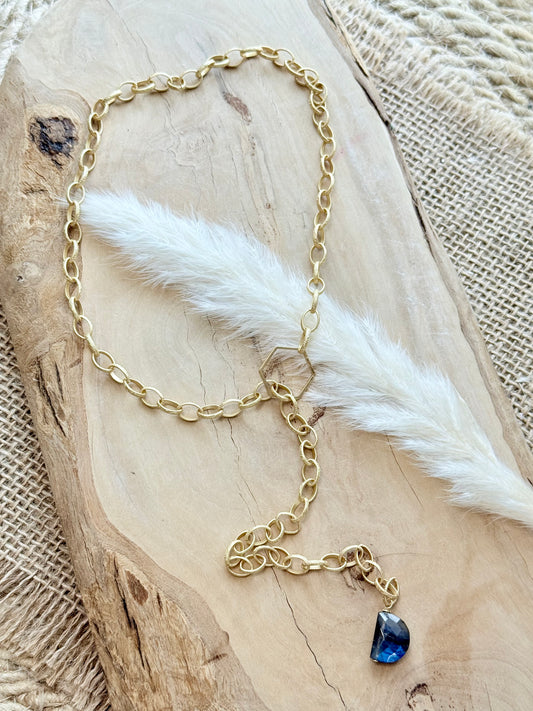 Labradorite + Matte Gold Pull Through Lariat Necklace