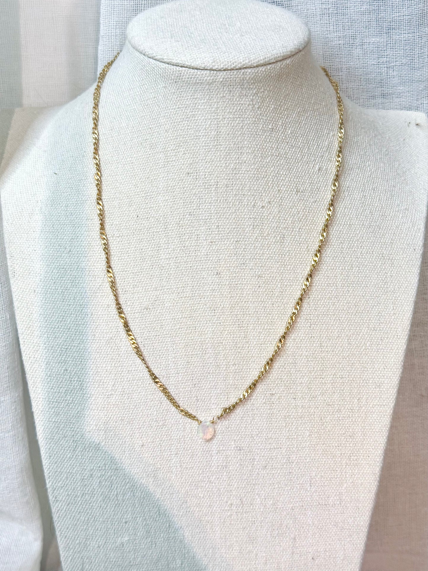 Ethiopian Opal + Matte Gold Twisted Chain Necklace