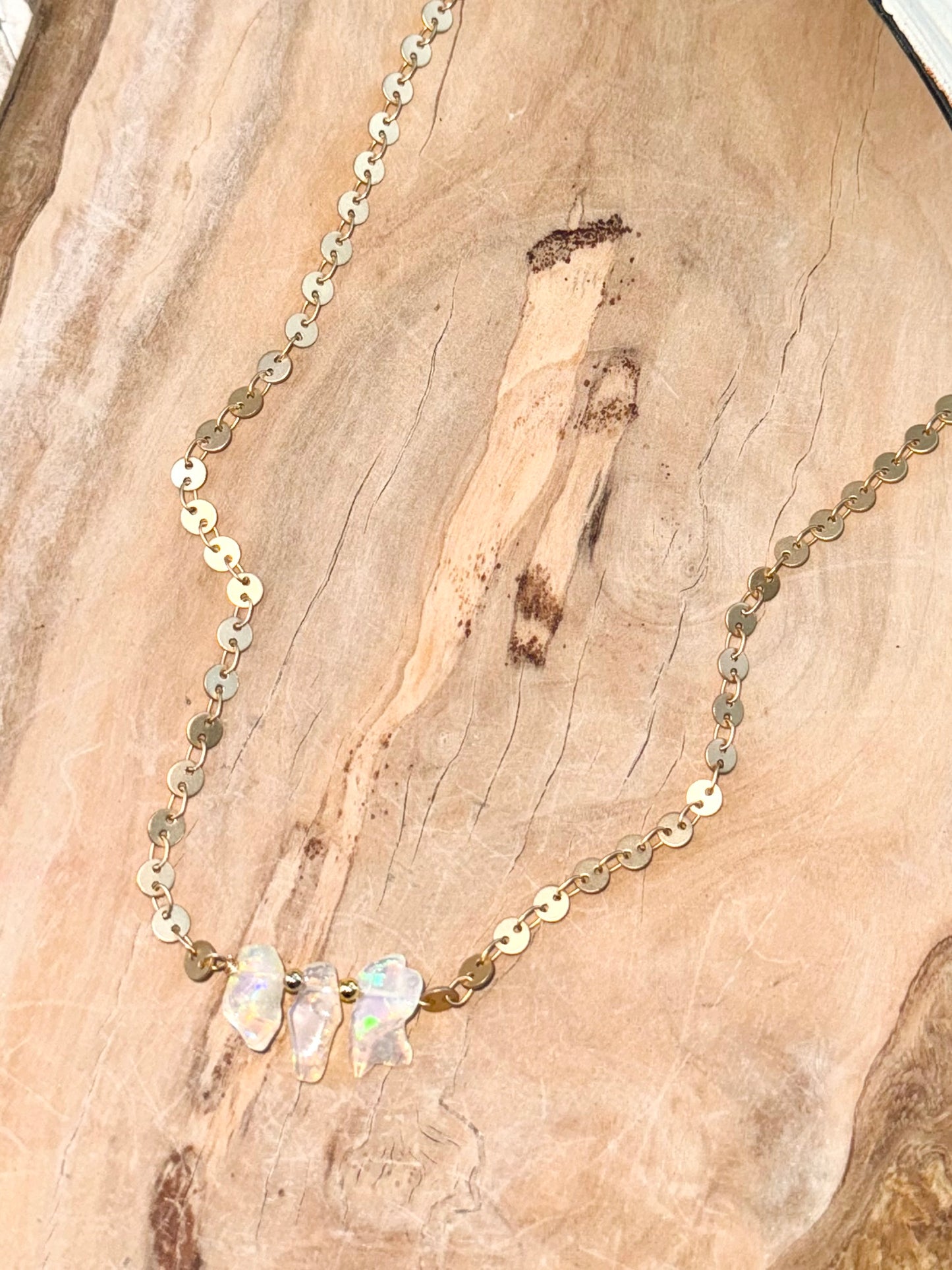 Rustic Ethiopian Opal + Matte Gold Trio Necklace