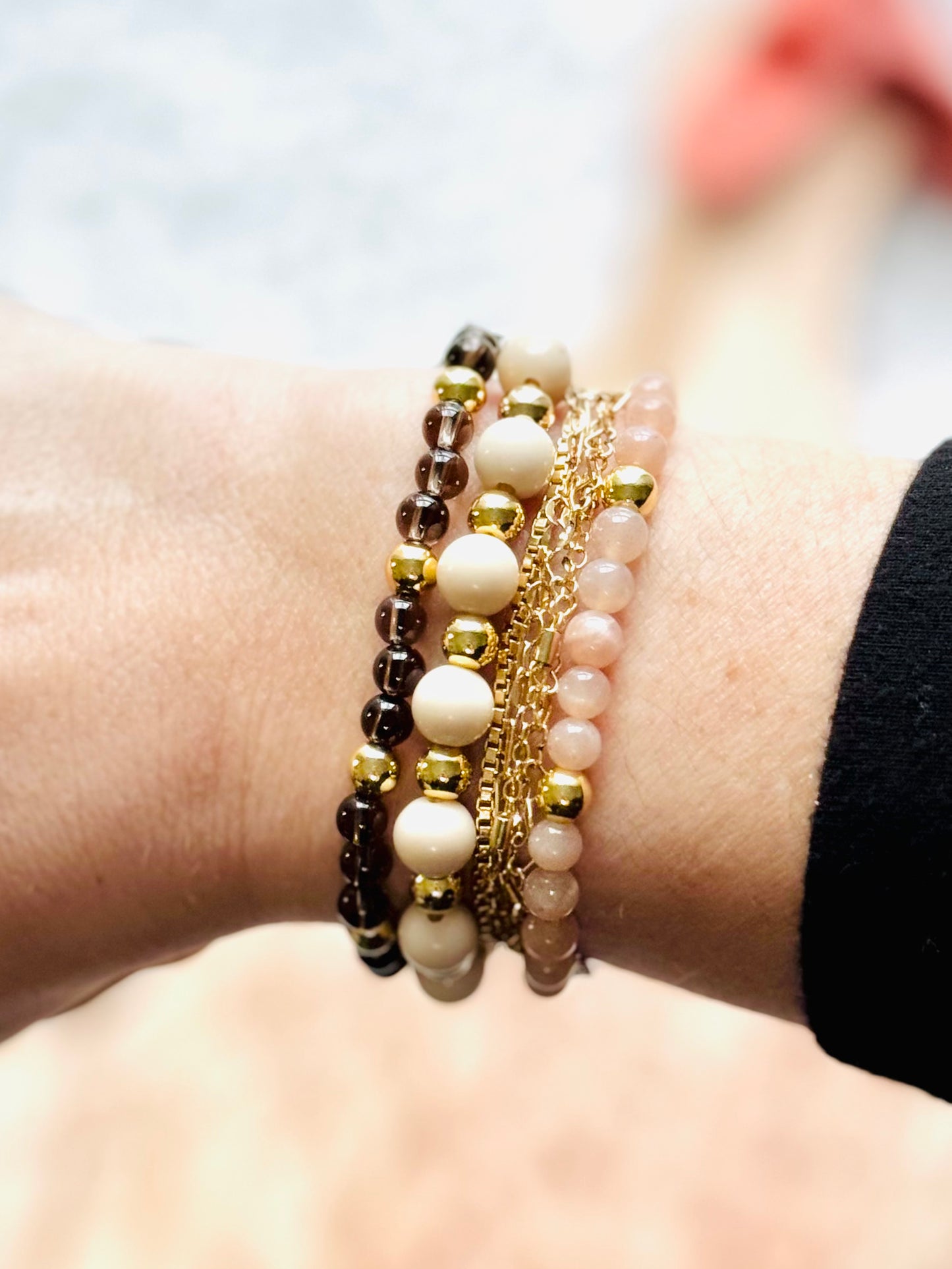 Gray + Pink in Gold (3-stack)