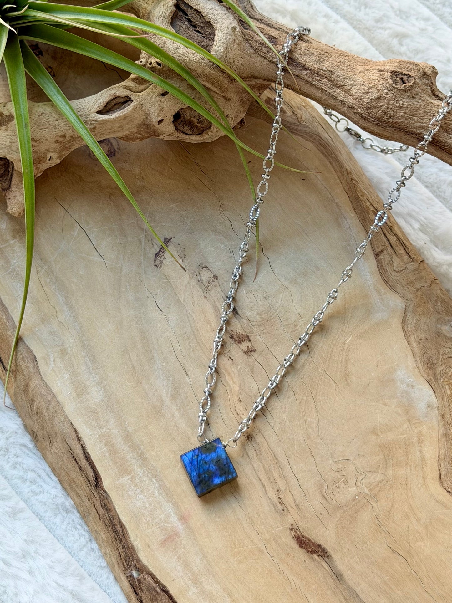 Labradorite Square + Silver Necklace